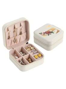 1pc Mini Floral Alphabet Jewelry Storage Box, A-Z Gold Letters, Portable Zipper Travel Jewelry Storage Box, Gift Box For Women, Multi-Function Jewelry Display Stand For Rings, Pendants, Earrings, Necklaces, Etc. - Suitable For Women, Mother, Girlfriend, Valentine's Day Gift Box.