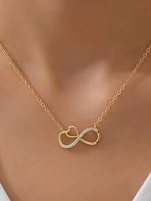 1 件金色方晶锆石嵌入式无限心形吊坠项链，适合女士