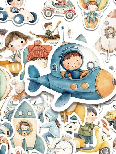 50 pezzi Adesivi a tema trasporto cartoonistici, motivo spaziale carino e minimalista, adatti per casco, mattoncini, auto giocattolo, quaderno, scrapbook, bagaglio, custodia per telefono, chitarra, skateboard e artigianato fai-da-te - idee regalo divertenti e creative, adesivi decorativi opachi