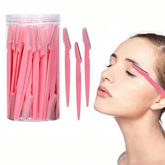 30pcs/20pcs/10pcs/3pcs/Set Pink Grooming Eyebrow Razor & Shaver Set, Safety Eyebrow Trimmer & Shaver, Exfoliating Dermaplaning Tool, Body Hair Removal Trimmer And Face & Eyebrow Razor Set Long Handle Safety Blade With Precision Cover Women Eyebrow Shaping Tools Suitable For Or Travel Use