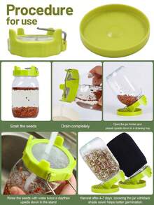 1pc Green Plastic & Stainless Steel Sprouting Lid Bean Sprouts Jar Filter - White - View 3