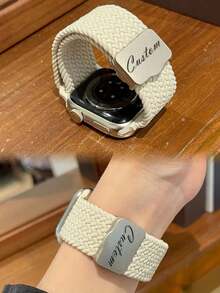 [Customized] Personalized Name Starlight Knitting Magnetic Nylon Strap Compatible With Iwatch S11 10 42mm 46mm 44mm 42mm 41 45 38 40 Adjustable Splicing Band Compatible With Apple Watch Ultra 10 9 8 7 6 5 Band
