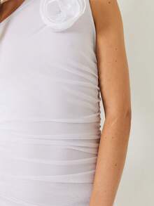 Elegant Solid Color 3D Floral Decor Sleeveless Bodycon Dress, Summer - White - View 6