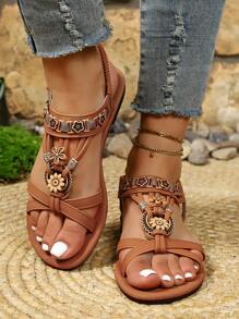 Women's Flat Plus Size Sandals, Summer Fashion Bohemian Beach Slip-On Comfortable Versatile Strap Sandals