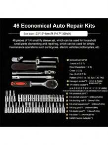 1pc 46pcs Auto Repair Tool Set, Ratchet Wrench Socket Tool Kit With Mixed Bits, Hardware Tools