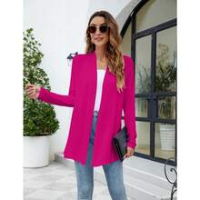 Newchoice Womens Casual Lightweight Long Sleeve Cardigan Soft Drape Open Front Fall Dusters (S-3XL) - Rose Red - View 6