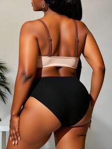 Slaydiva Ensemble de bikini deux pièces à bretelles spaghetti et blocs de couleurs, grande taille pour l'été - Multicolore - Voir 3