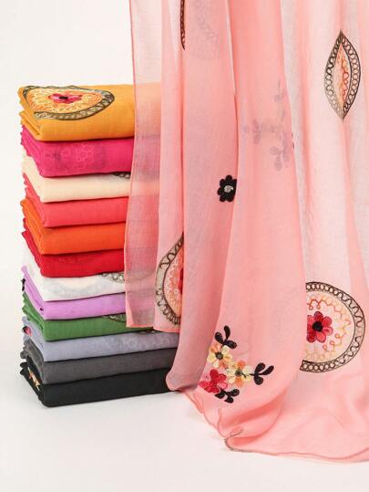1 pièce Foulard léger et respirant avec broderie florale, étole de style vintage pour la protection contre le vent pour les femmes, cachemire, 4ème juillet, pashmina, mariée