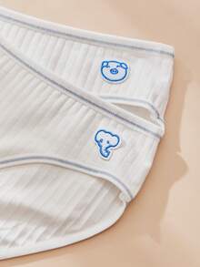 5条装女士三角裤，可爱甜美仙女风，松紧腰带，可爱小象，白色针织面料，白色内裤，多条装，日常穿着，卡通动物内裤，舒适透气 - 彩色 - 查看 3