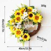 1pc Sunflower Wreath With Welcome Sign, Spring/Summer Entrance Wreath, Suitable For Indoor/Outdoor Wall, Window, Farmhouse Home Decor