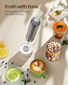 Maestri House Rechargeable Milk Frother, LunaFro Mini Handheld Electric Foam Maker Detachable Stainless Steel Whisk Drink Mixer Foamer Mini Blender For Matcha, Lattes, Cappuccino, No Stand - 中灰色和銀色 - 查看 8