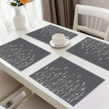 14/6pcs Palm Leaf Placemats, Tropical Green Leaf & Calathea Plant Design Dining Table Mats, Hawaiian Seasonal Kitchen & Home Decor