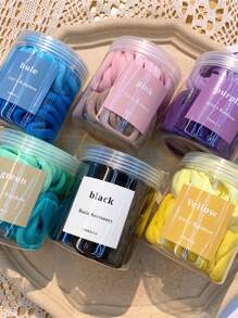 50 piezas/Botella Lazos para el cabello tipo scrunchie de color caramelo para mujer, lazos de cabello básicos para coleta, accesorios para el cabello, accesorios de gimnasio, lazos para el cabello, accesorios para el cabello