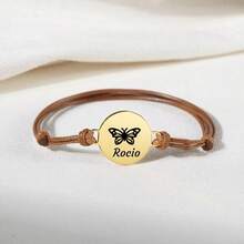 Customize Bracelets For Girls Boys Adjustable Braided Rope Stainless Steel Bangle New Born Personalized SOS Gift - Butterfly Disc Bracelet - View 1