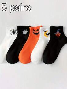 5 Pairs Unisex Creative Pattern Ankle Socks, Fashion, Casual, Everyday Wear, Versatile, Suitable For Halloween Outfit