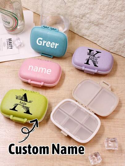 Custom Name Pill Box, Personalized Travel Pill Box, Customized Pill Pockets, Customizable Pill Box For Purse, Pill Box Organizer, Cute Pill Box, Birthday Gifts, Mini Portable, Waterproof And Moisture-Proof, Travel, Mothers, Fathers, Grandparents