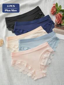 Calcinha de renda sexy plus size com 5 peças, roupa íntima feminina casual e fofa, cores brilhantes e confortáveis, calcinha energética para as quatro estações para mulheres, lingerie elástica e macia, calcinha triangular com acabamento de alta qualidade