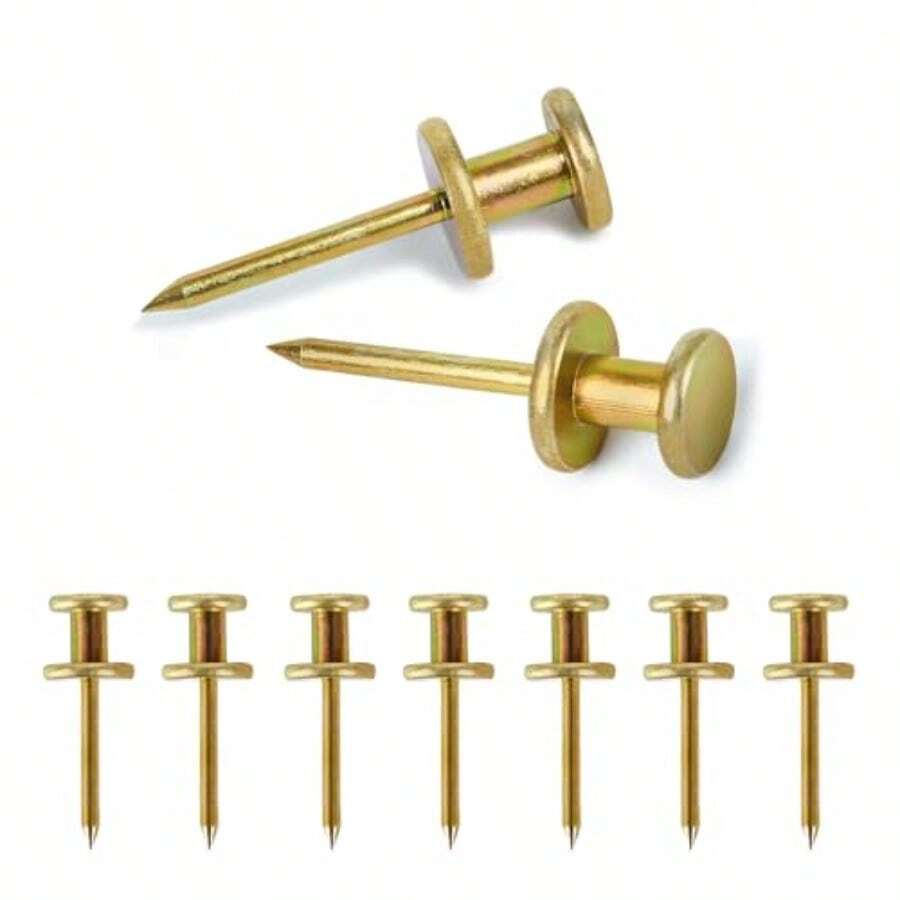 50 piezas Colgadores de Cuadros Dobles Soportan 20 lb, Clavos para Colgar Cuadros, Chinches para Colgar en Pared, Clavos para Colgar en Pared, Ganchos para Cuadros Profesionales para Pared de Madera o Paneles de Yeso - Dorado - Ver 1
