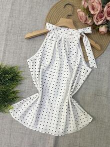 Polka Dot Tie Tank Top - White - View 3