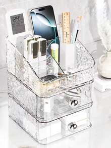 3pcs/1pc Plastic Cosmetic Storage Box With Drawer, Desktop Cosmetic Organizer, Makeup Organizer Box, Bathroom Cosmetic Table Storage Box, Lipstick Holder, Makeup Brush Holder/Storage Box, Desktop Storage Box With Drawer - Multicolor - View 9
