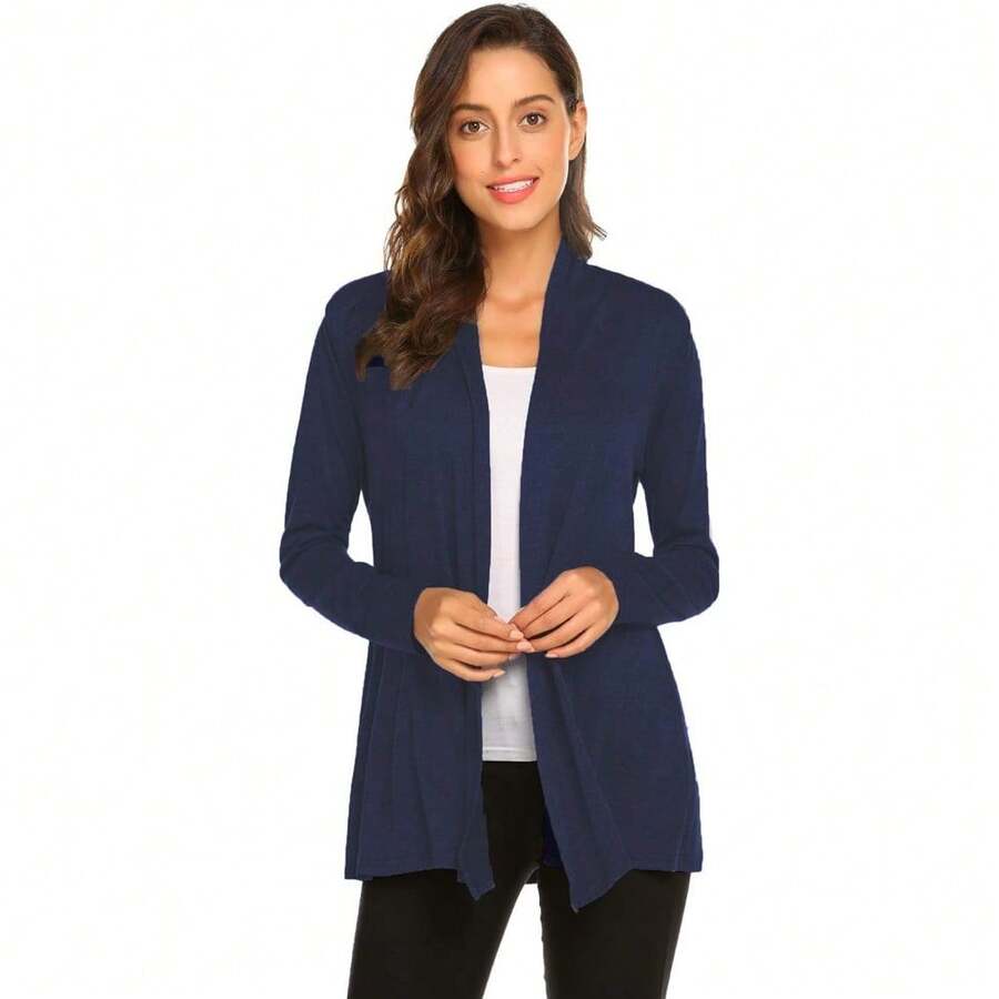 Newchoice Womens Casual Lightweight Long Sleeve Cardigan Soft Drape Open Front Fall Dusters (S-3XL) - Navy Blue - View 1