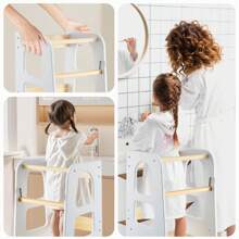 Tower Wooden Step Stool 3 Adjustable Heights Kitchen Stool For Kitchen Counter Perfect Parent White - 白色 - 查看 5