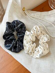 1个缎面波点发圈 - 复古柔软发绳，高弹力发髻固定绳，发圈，发饰，马尾辫发饰 - 彩色 - 查看 9