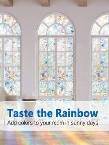 1 Volume 3D Laser Rainbow Windows, Translucent Sun Capture, Glue-Free Vinyl Windows Window Decals, Bathroom, Bedroom, Living Room, Office - Cutable