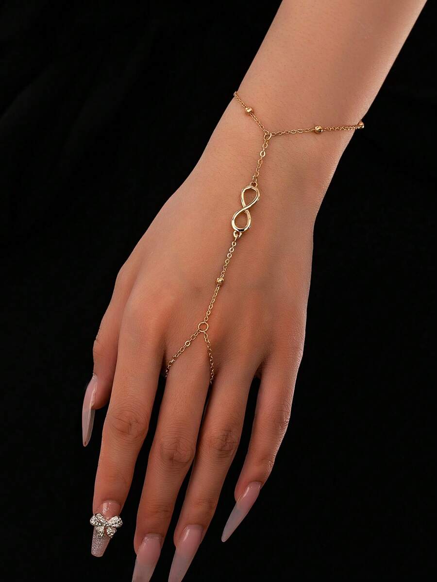 1 buc Inel de deget cu conector în formă de 8, la modă și simplu, pentru femei, accesorii zilnice, mărimea ca standard principal, nu cantitatea de boabe