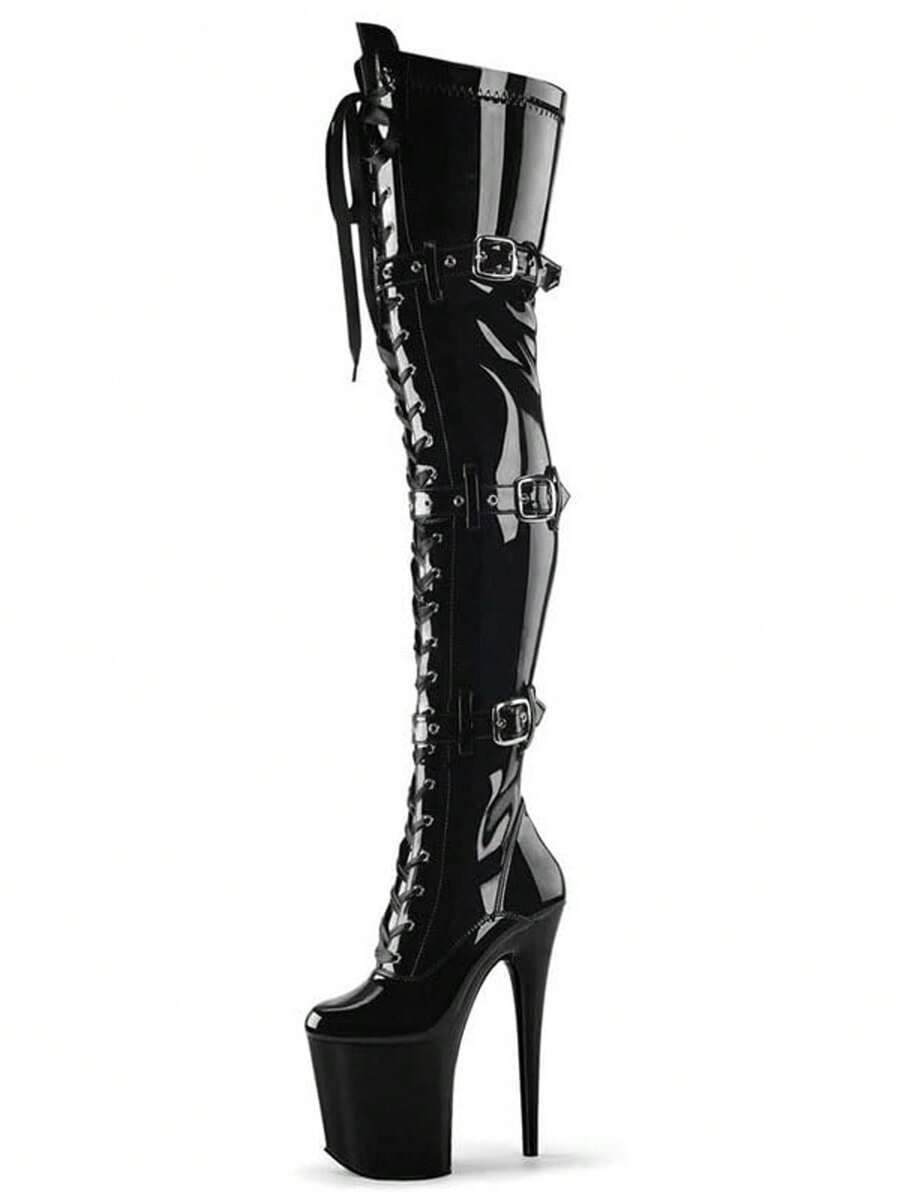 Women's Overknee Boots With Belt Buckle Party Pole Dance High Heels