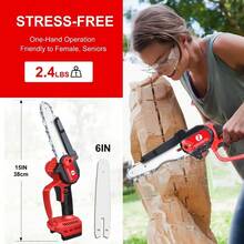 Cordless Mini Chainsaw 6 Inch For Milwaukee 18V M18 No Battery Brushless Portable Electric Chain Saw Tool For M18 Small Handheld Chainsaw For Pruning Shear Branch Wood Cutting Tree Trimming - Red - View 5
