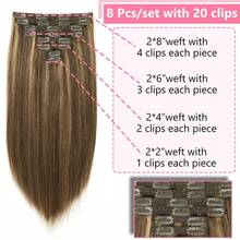 Uveous #4/27 Highlight Clip In Hair Extensions 100% Remy Hair Straight Full Head Human Hair Clips In Hair Blonde Brown Color, Natural Soft Human Hair, 8Pcs 120g - Natural Black - 查看 2