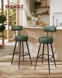 VASAGLE EKHO Colección - Juego de 2 Taburetes de Bar, Sillas Giratorias de Barra con Respaldo, Altura 76 cm, con Costuras, Moderno Siglo Medio, Verde Bosque - Verde Oscuro - Ver 3