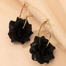 1 Pair Elegant Crimson Rose Flower Hoop Earrings