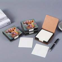1pc Calf Design DIY Diamond Painting Asymmetrical Rhinestones Embroidery On Black Faux Leather Memo Pad Box With 160 Sheets, Ideal For Home Office & School Supplies, Craft, Cute Stationery, Holiday Gift
