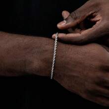 Pulsera de cadena de acero inoxidable de color plateado simple con giro para hombres, joyería de hip hop