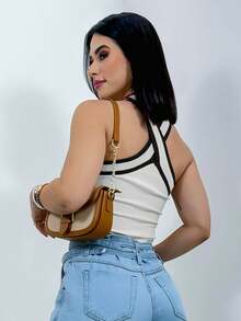 Swisz Cropped Blusa Feminina Regata Decote Cruzado Tricot Modal - Branco - Visão 5