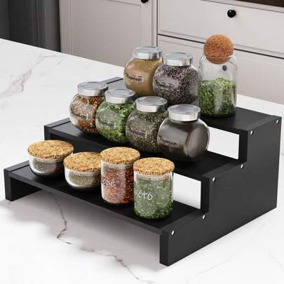 1 PC Bamboo Spice Rack Organizer For Cabinet 3 Tier Countertop Step Spice Shelf For Kitchen Storage And Organizer-Back To School, Kitchen Storage Utensils, Room Decoration, Suitable For Kitchen, Restaurant, Party, Camping, Gathering, Gift For Friends, Family Gift