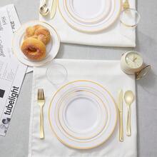 50pcs/Set Gold Cutlery Set, 10pcs 19cm Plates, 10pcs 26cm Plates, 10pcs Gold Forks, 10pcs Gold Spoons, 10pcs Gold Knives, Suitable For Wedding, Party, Birthday, Kitchen, Beach BBQ, Picnic, Camping, Restaurant, Easter, Halloween, Valentine's, Charity , Bakery, Market Stall, Outdoor, Convenient For Travel, Reusable And Washable - Gold - View 9