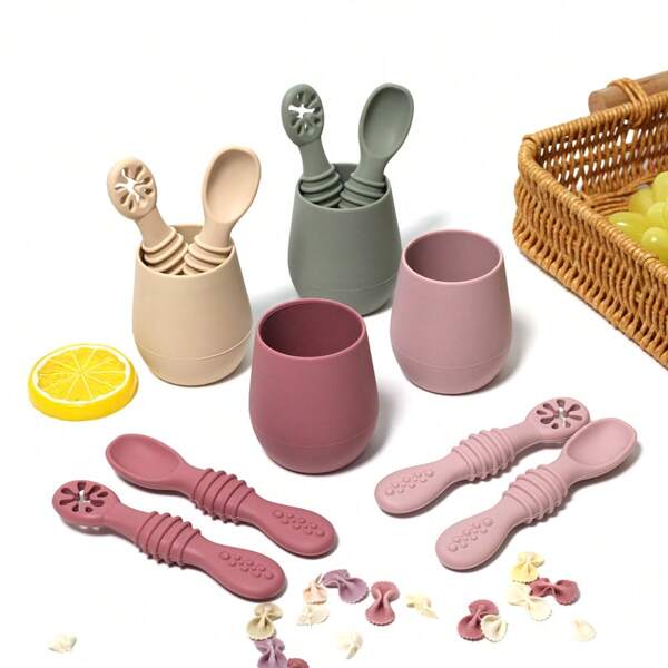3pcs Baby Feeding Set - Baby Spoon, Baby Cup, Baby Silicone Stick Spoon, Non Slip Easy Grip Feeding Utensils, Suitable For Toddler Meal Training
