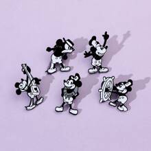 5 Peças Conjunto de Broches de Animal Cartoon Disney, Preto e Branco Capitão Mickey Mouse, Alfinete de Esmalte, Acessórios para Mochila, Roupas, Joias, Placas Metálicas, Presentes