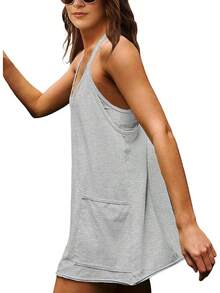 Women's Summer Sleeveless Mini Dress With Built-In Shorts - 淺灰色 - 查看 2