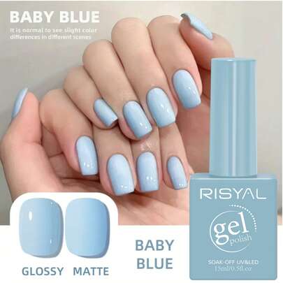 RISYAL RISYAL 41# Light Blue Color Gel Nail Polish - 15ml Soak-Off/LED Curing, Alcohol-Free Formula, High Glossy, Suitable For Salon & DIY Use, Long-Lasting Manicure, For Women, Ideal Gift