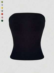 Black Knit Tube Top | Stretch Slimming Strapless Essential With Contoured Fit & Versatile Layering Potential