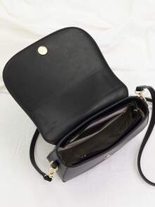 Women's Simple Solid Color Flap Saddle Bag, Ladies' Work Commute Crossbody Bag, Elegant Handbag ( Similar) - Black - View 5