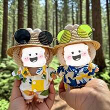 17cm Macaron Squishies com Boca Aberta, Chapéu de Palha Vazado de Férias de Verão, Acessório de Óculos de Sol