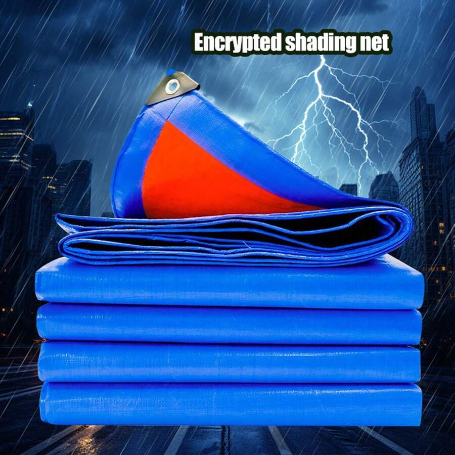 1 Set Lona impermeable de grado profesional azul para exteriores, tela resistente y duradera, impermeable en todo tipo de escenarios desde sitios de construcción hasta al aire libre, protección definitiva en entornos hostiles, material PE resistente a todo tipo de clima, ojetes de metal reforzados, anti-desgarros, apta para campamento al aire libre, toldo para automóvil, estructuras temporales de protección contra la lluvia y el sol - azul real - Ver 1