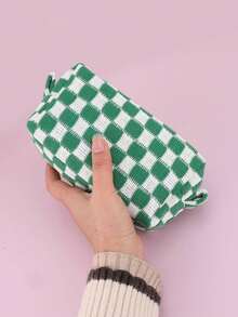 1 件格纹铅笔盒，返校，学校用品，铅笔袋，书包 - 棕色 - 查看 19