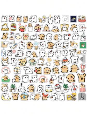 100 张小尺寸可爱小狗线条画贴纸，高品质卡通设计，适用于手机壳贴花，防水学校用品，返校