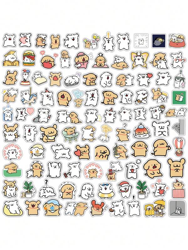 100pcs Small Size Cute Puppy Line Drawing Stickers, High-Quality Cartoon Design For Phone Case Decal, Waterproof School Supplies,Back To School